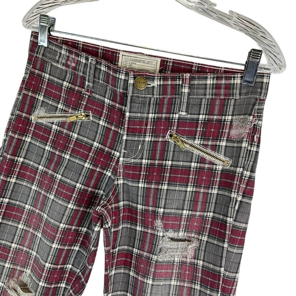 Current/Elliott Jeans Women's Sz 27 Red Plaid The Soho Zip Stiletto Skinny Nwot - Picture 6 of 14